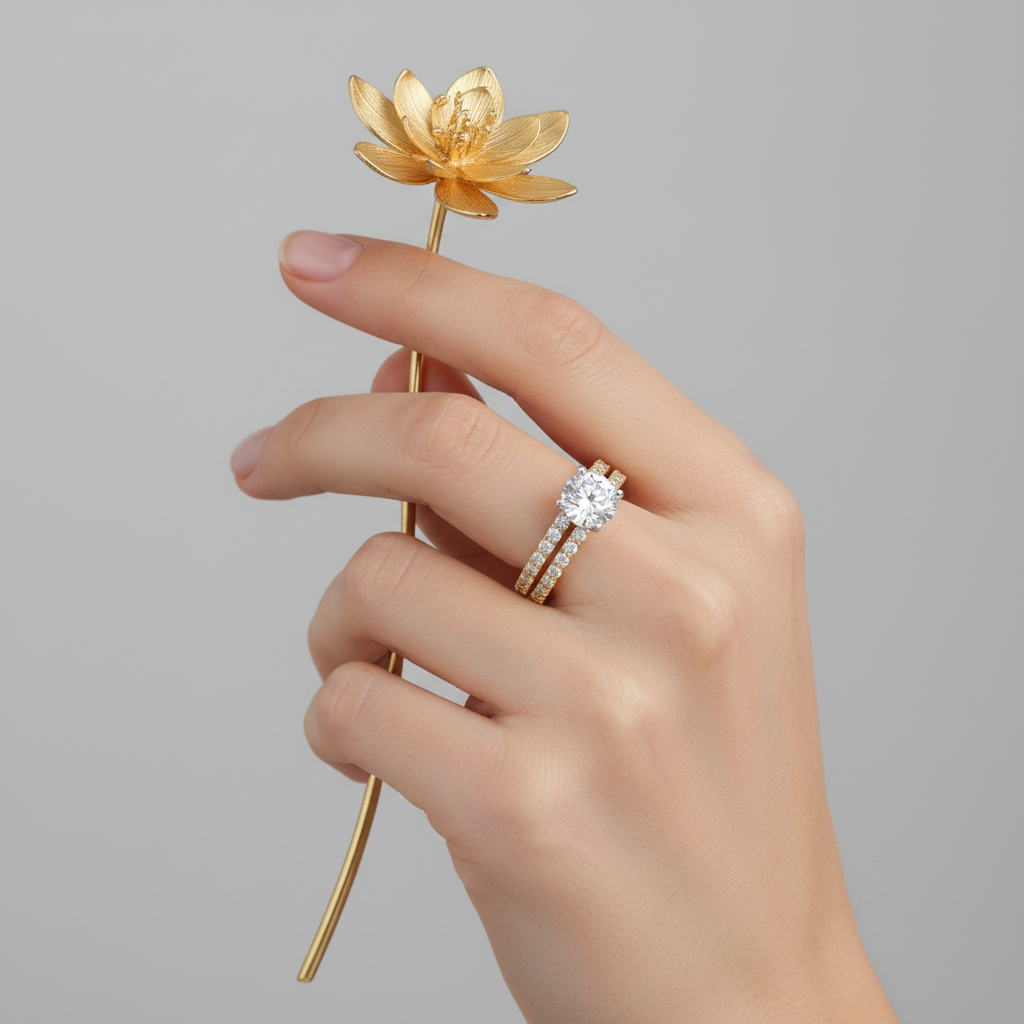 14k Yellow Gold LAB Round Bridal Set (Center Round DIAMOND 1.28CTR) Total 2.28CTW