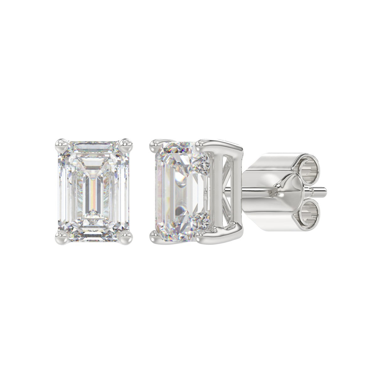 LADIES SOLITAIRE EARRINGS 4.00CT EMERALD DIAMOND 14K WHITE GOLD