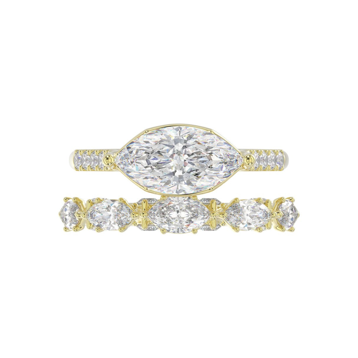 14K YELLOW GOLD 3 1/2CT ROUND/MARQUISE DIAMOND LADIES BRIDAL SET (CENTER STONE MARQUISE DIAMOND 2.00CT)