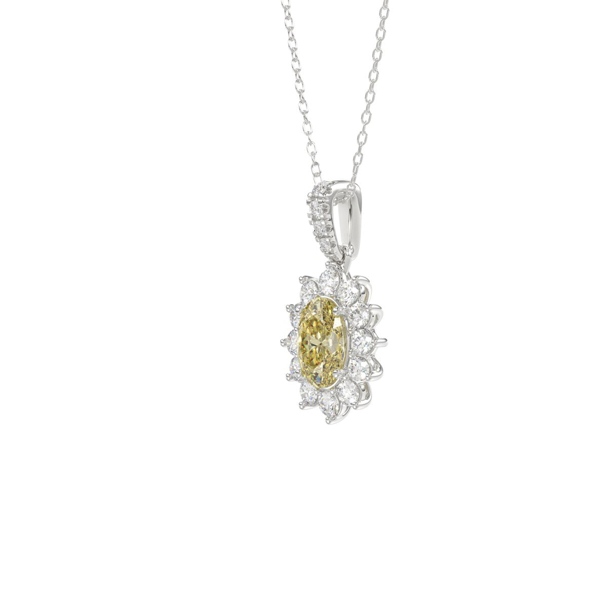 14K WHITE GOLD CRAFTED WITH 18K YELLOW GOLD BACK PLATE 1 1/2CT ROUND/YELLOW OVAL DIAMOND LADIES PENDANT WITH CHAIN