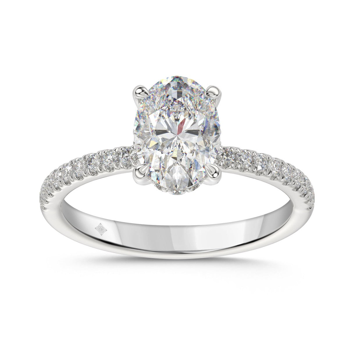 14K WHITE GOLD 1 3/4CT ROUND/OVAL DIAMOND LADIES RING (CENTER STONE OVAL DIAMOND 1 1/2CT)
