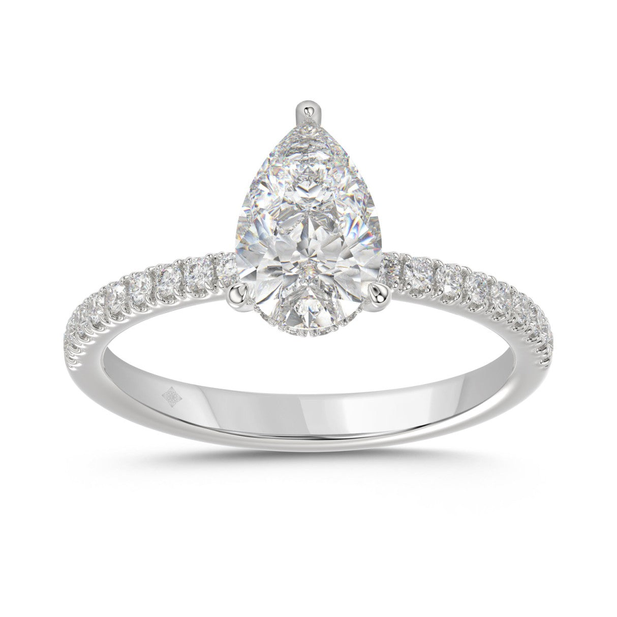 14K WHITE GOLD 1 3/4CT ROUND/PEAR DIAMOND LADIES RING (CENTER STONE PEAR DIAMOND 1 1/2CT)