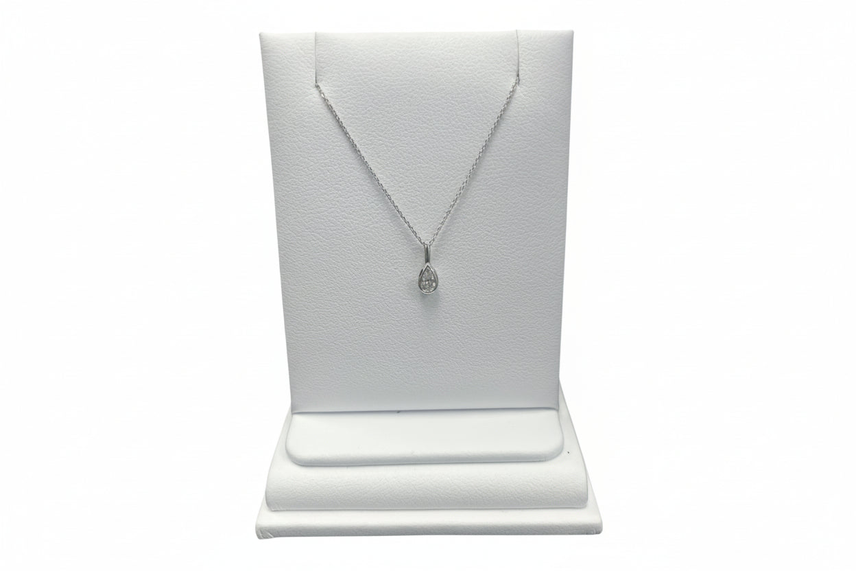 10k White Gold Pear Bezel LAB DIAMOND 0.11CTW Necklace