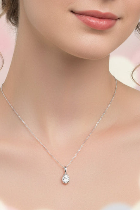 10k White Gold Pear Bezel LAB DIAMOND 0.11CTW Necklace