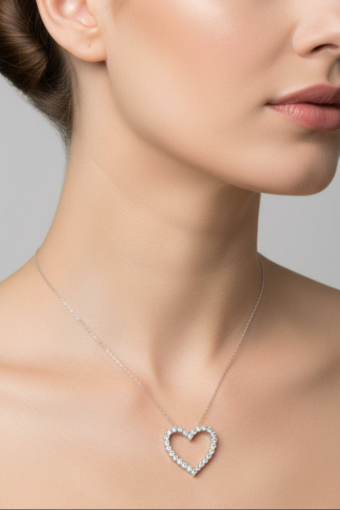 14k White Gold LAB Heart DIAMOND 1.00CTW Necklace