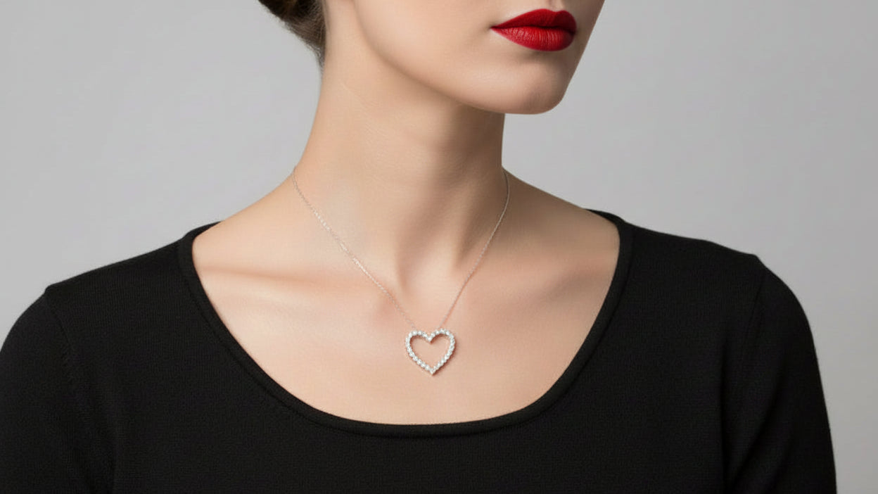 14k White Gold LAB Heart DIAMOND 1.00CTW Necklace
