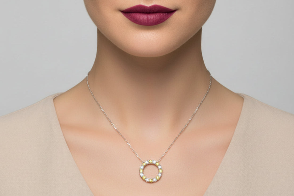 14k White Gold LAB Eternity/ Yellow DIAMOND 0.28CTW Necklace