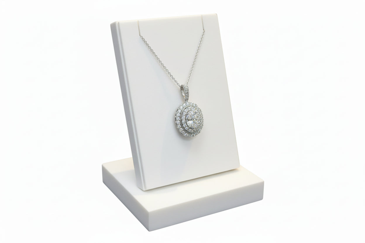 10k White Gold LAB Oval Cluster DIAMOND 1.00CTW Necklace