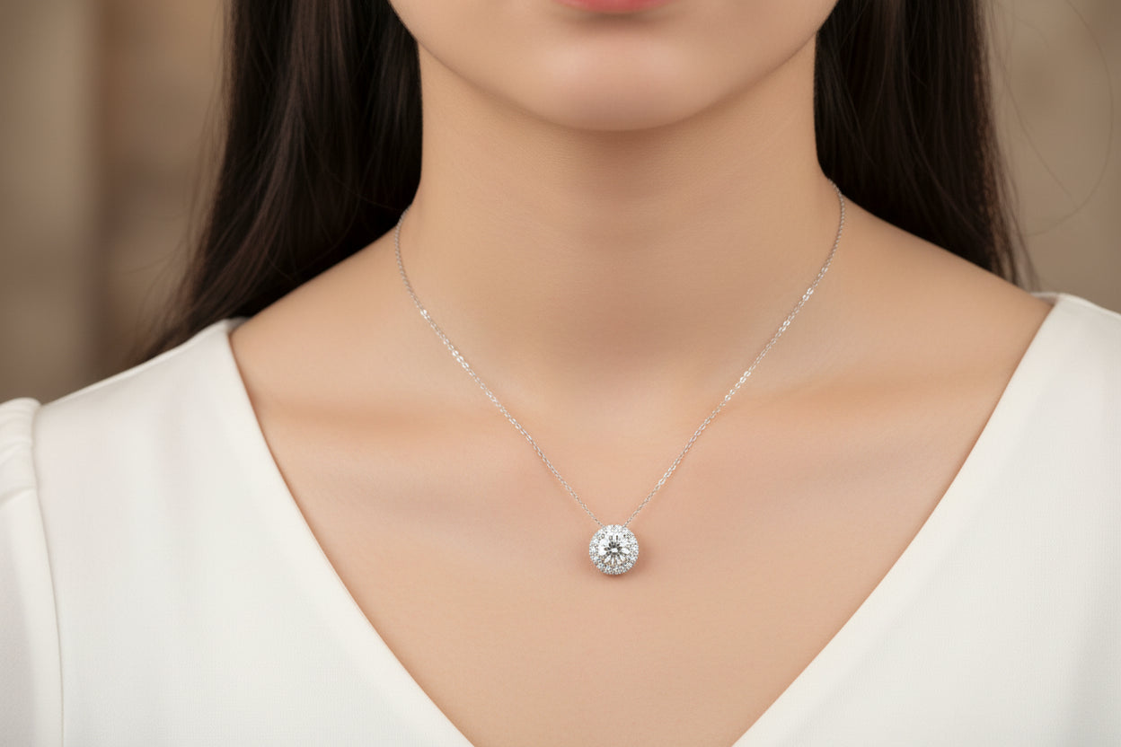 14k White Gold LAB Round DIAMOND 1.25CTW Necklace