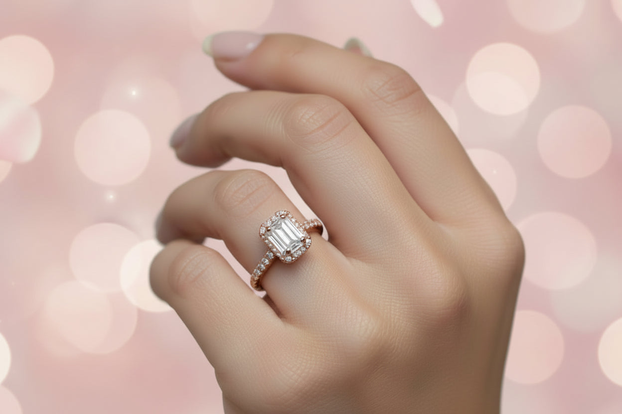 14k Rose Gold Emerald Cluster DIAMOND 0.50CTW Ring