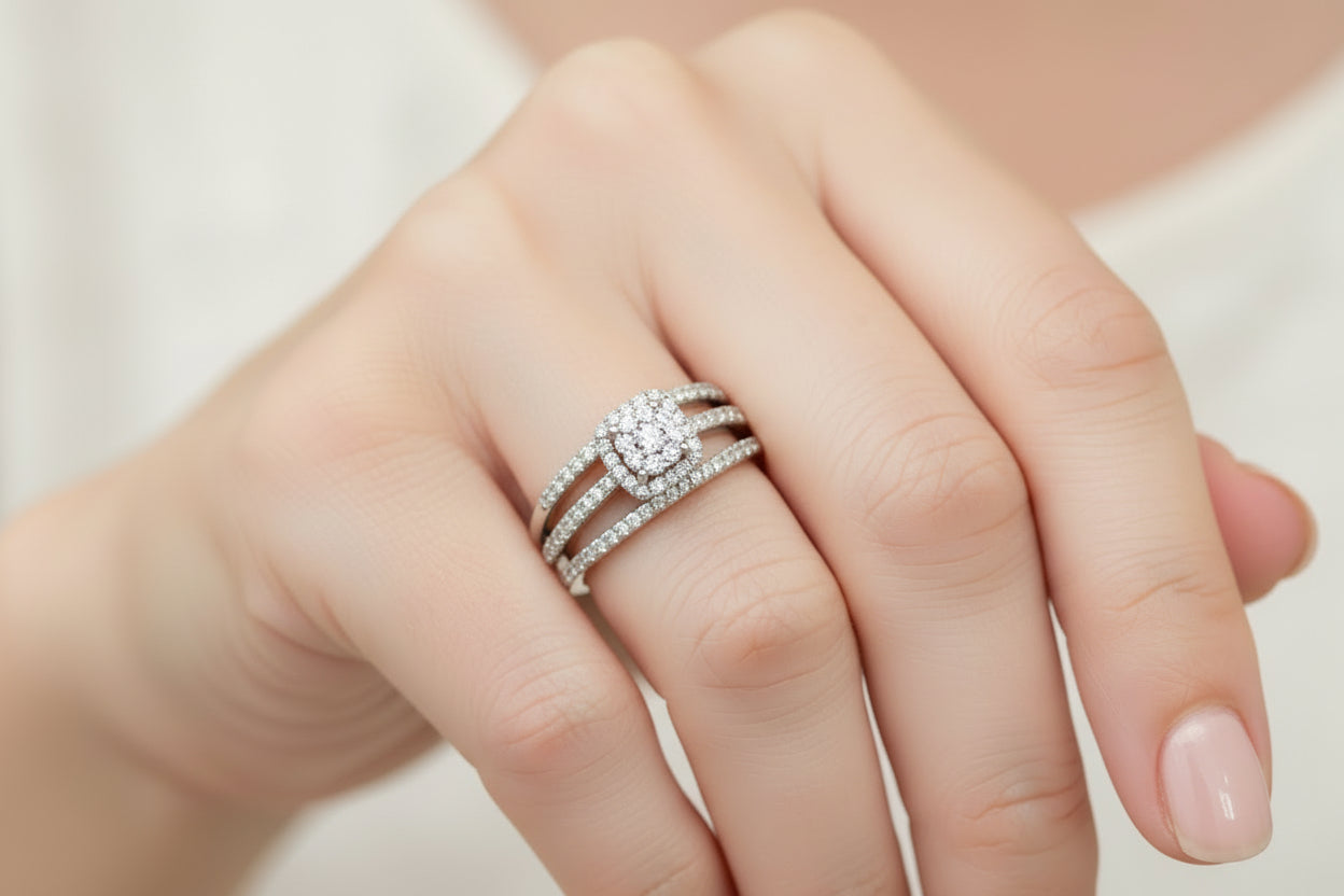 10k Yellow Gold Three Band Princess Cut DIAMOND 0.33CTW Ring