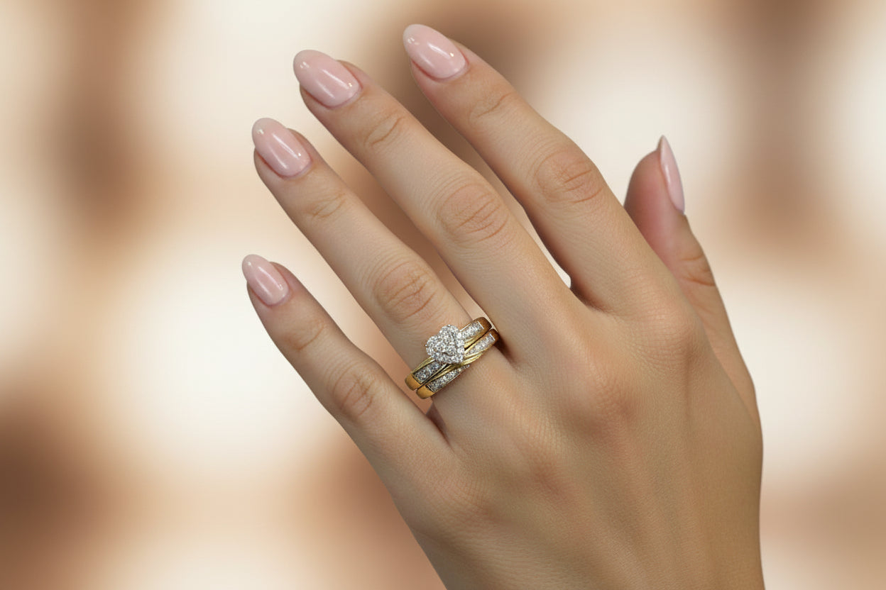 10k yellow Gold His & Hers Heart DIAMOND 0.52CTW Set