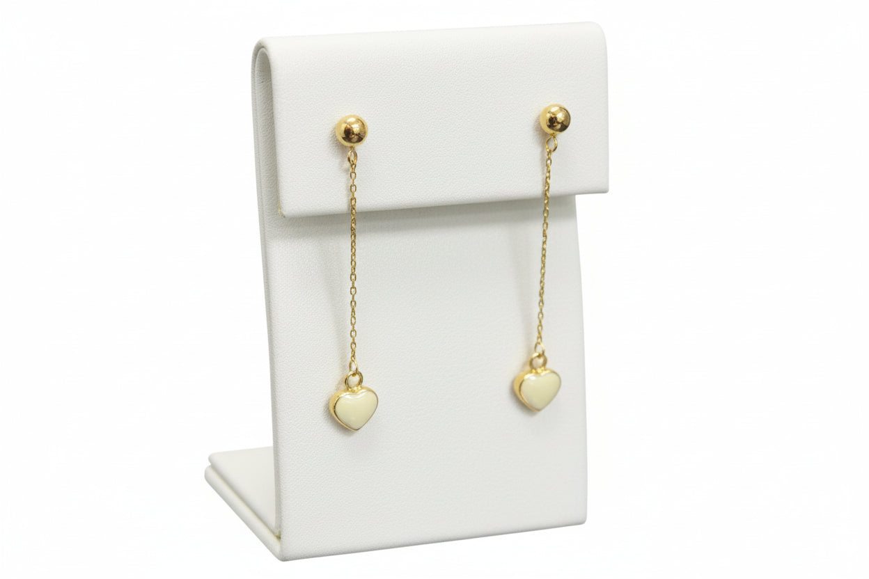 10k Yellow Gold Heart Enamel/Ball Dangly Earings