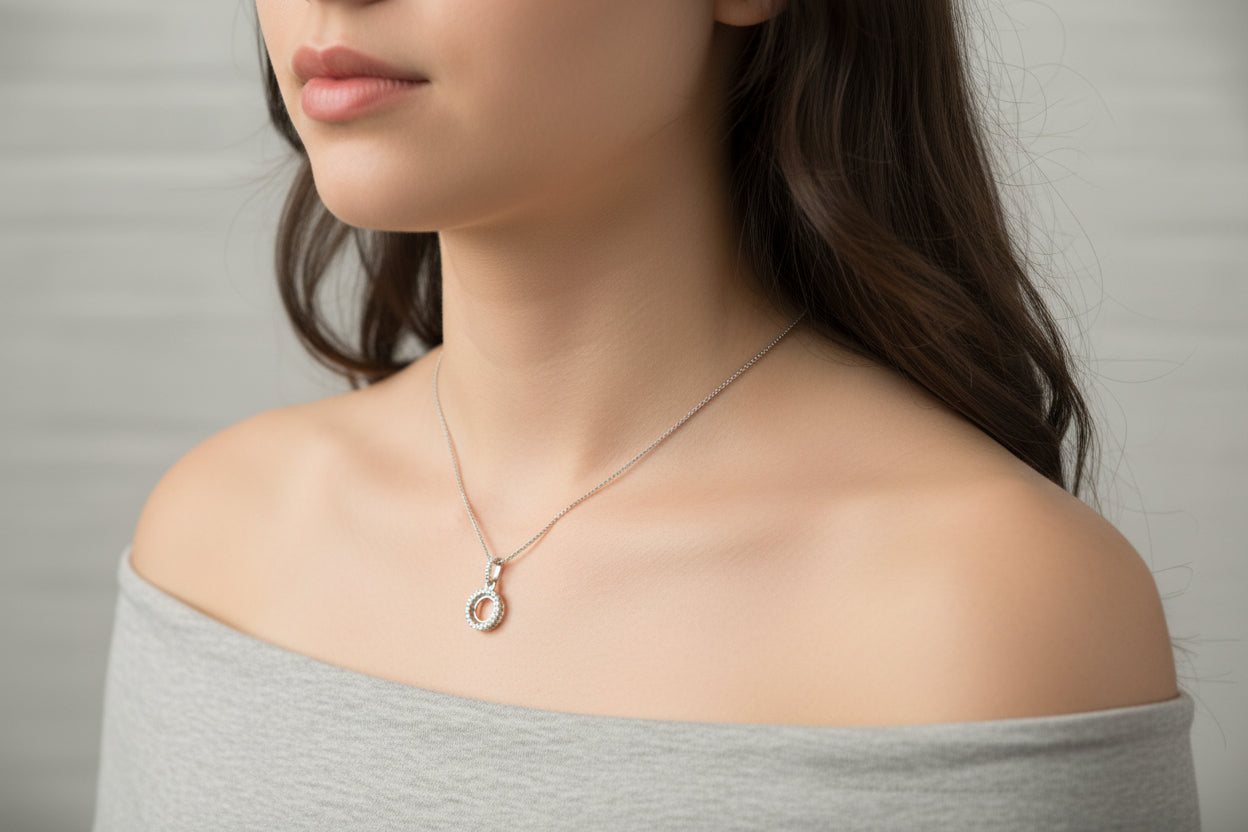18k White Gold Round Mount DIAMOND 0.23CTW Necklace