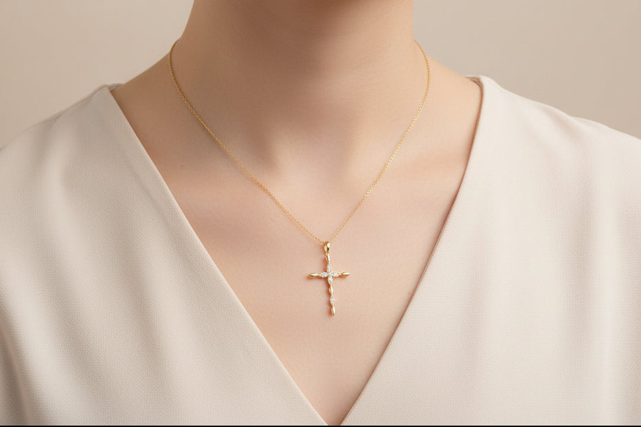 10k Yellow Gold Cross DIAMOND 0.18CTW Necklace