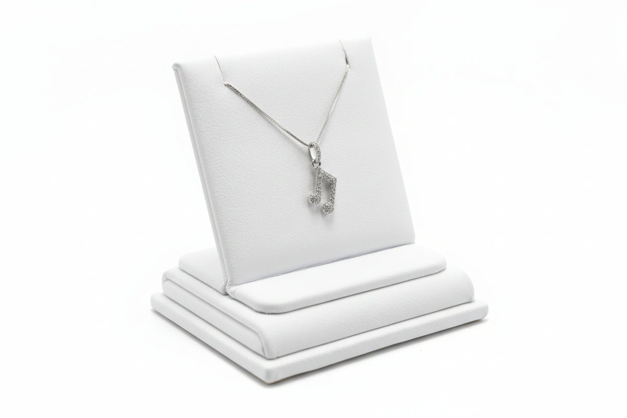 10k White Gold Music Note DIAMOND 0.08CTW Necklace