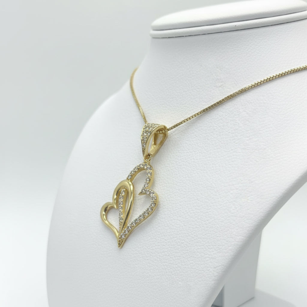 14k Yellow Gold Double Heart CZ Necklace