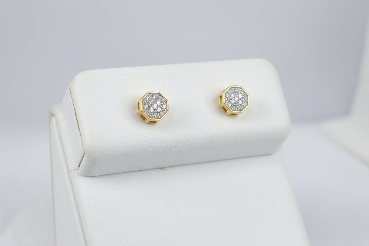10k Yellow/White Gold Octagon DIAMOND 0.04CTW Studs