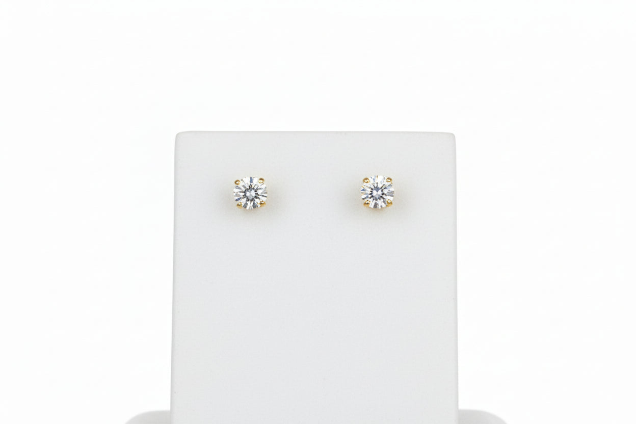 10k Yellow Gold Round CZ Studs