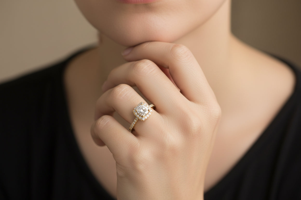 14k Yellow Gold Cushion Moissanite 1.00CTW Ring