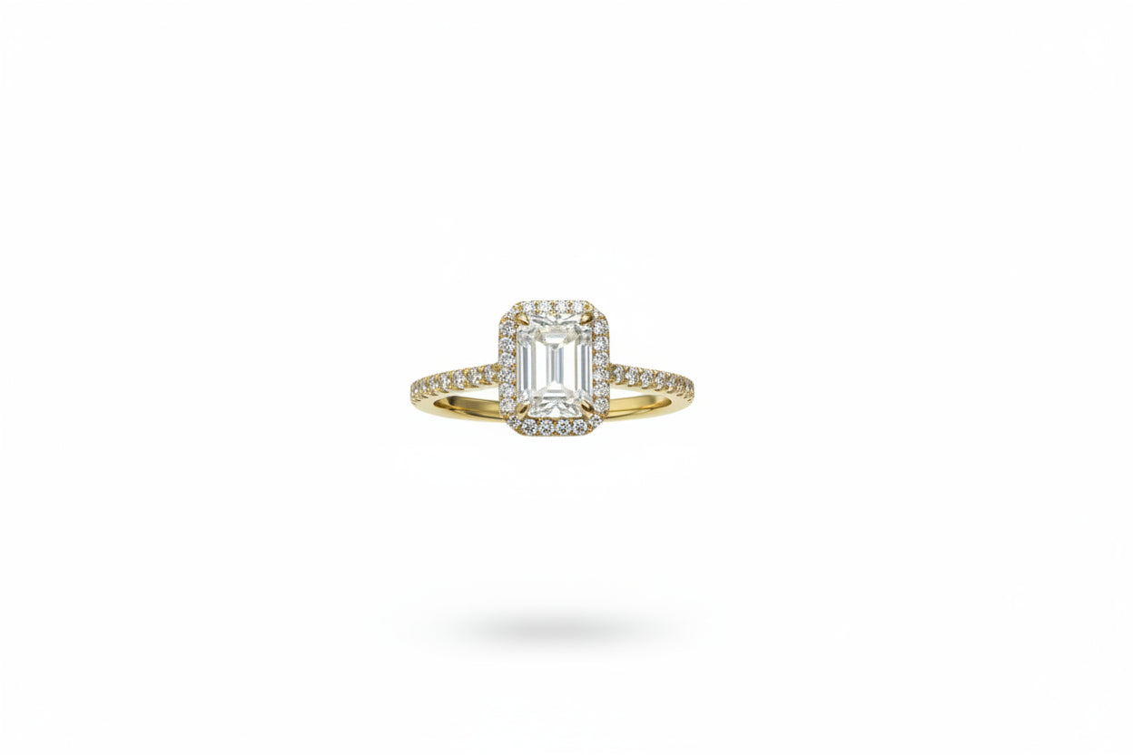 14k Yellow Gold Emerald Moissanite 1.53CTW Ring