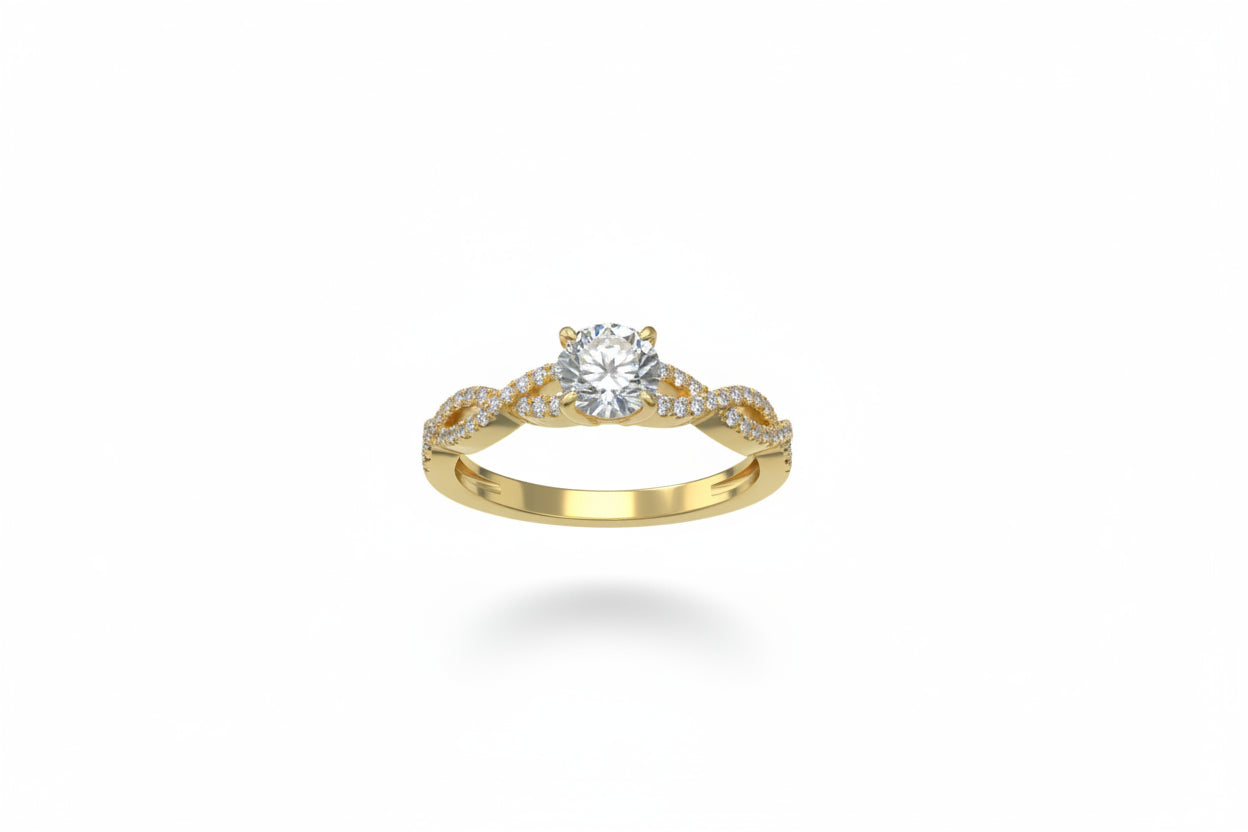 14k Yellow Gold Round Twist Moissanite 0.75CTW Ring
