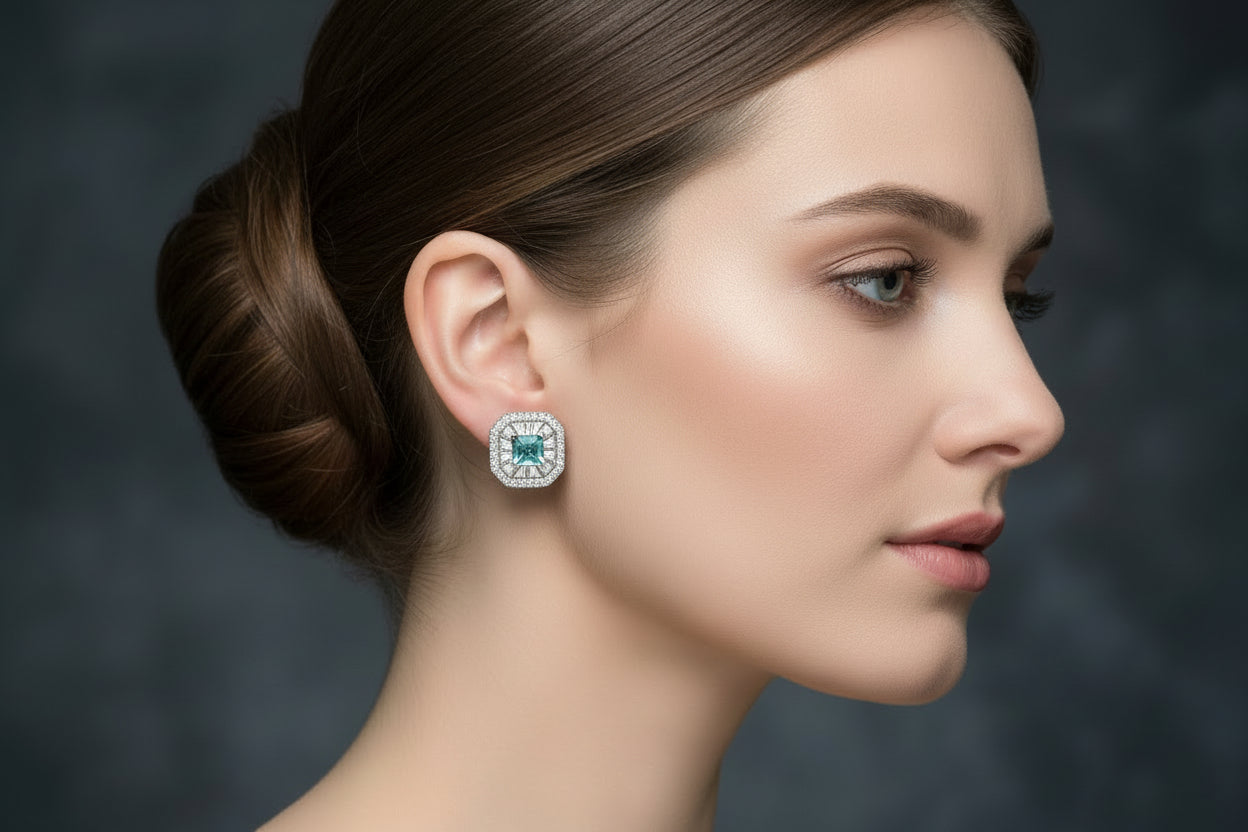 925 Silver Moissanite 2.85CTW Blue Topaz Square/Cushion Cut Earings