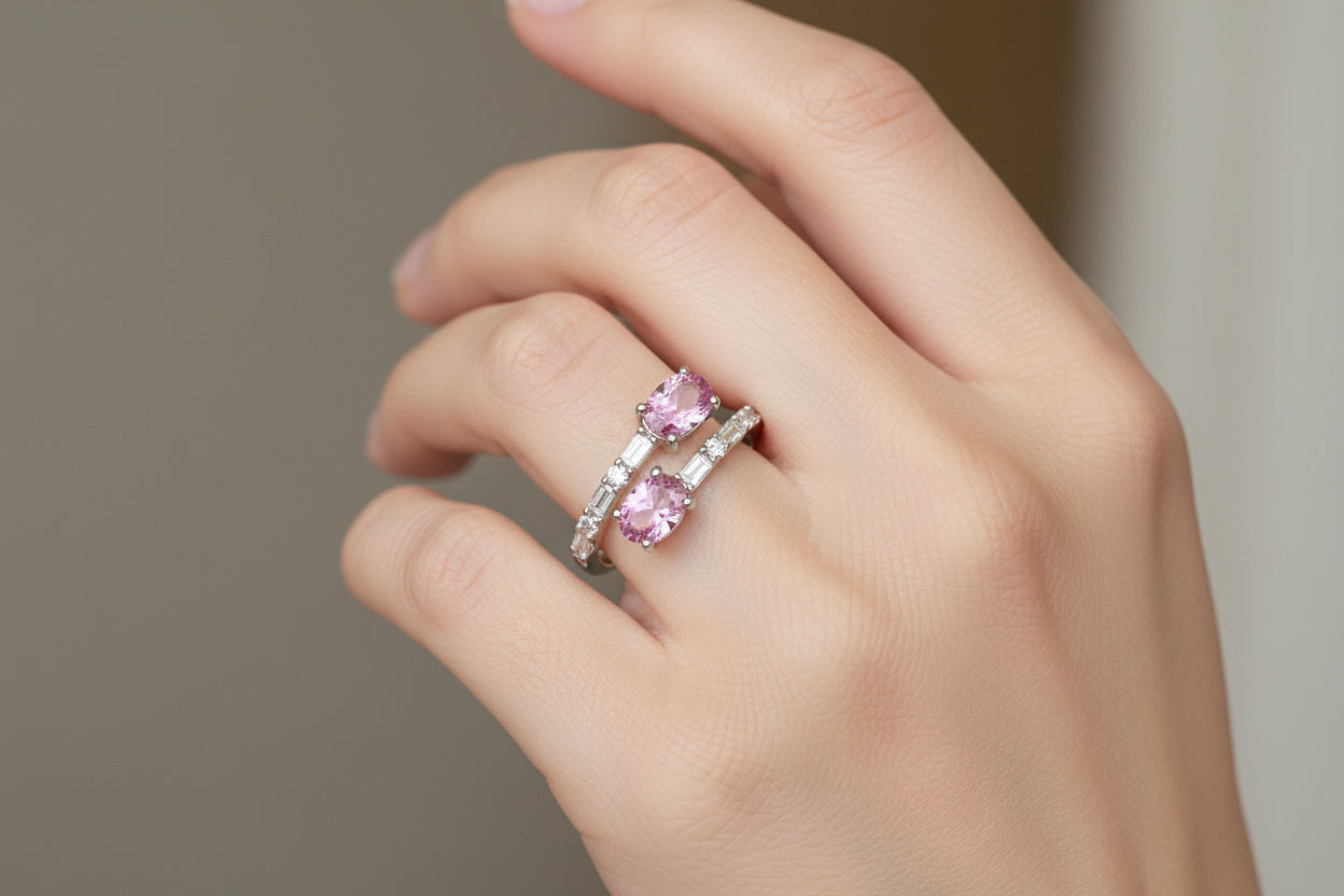 925 Silver Tourmaline Oval Moissanite 1.54CTW Ring