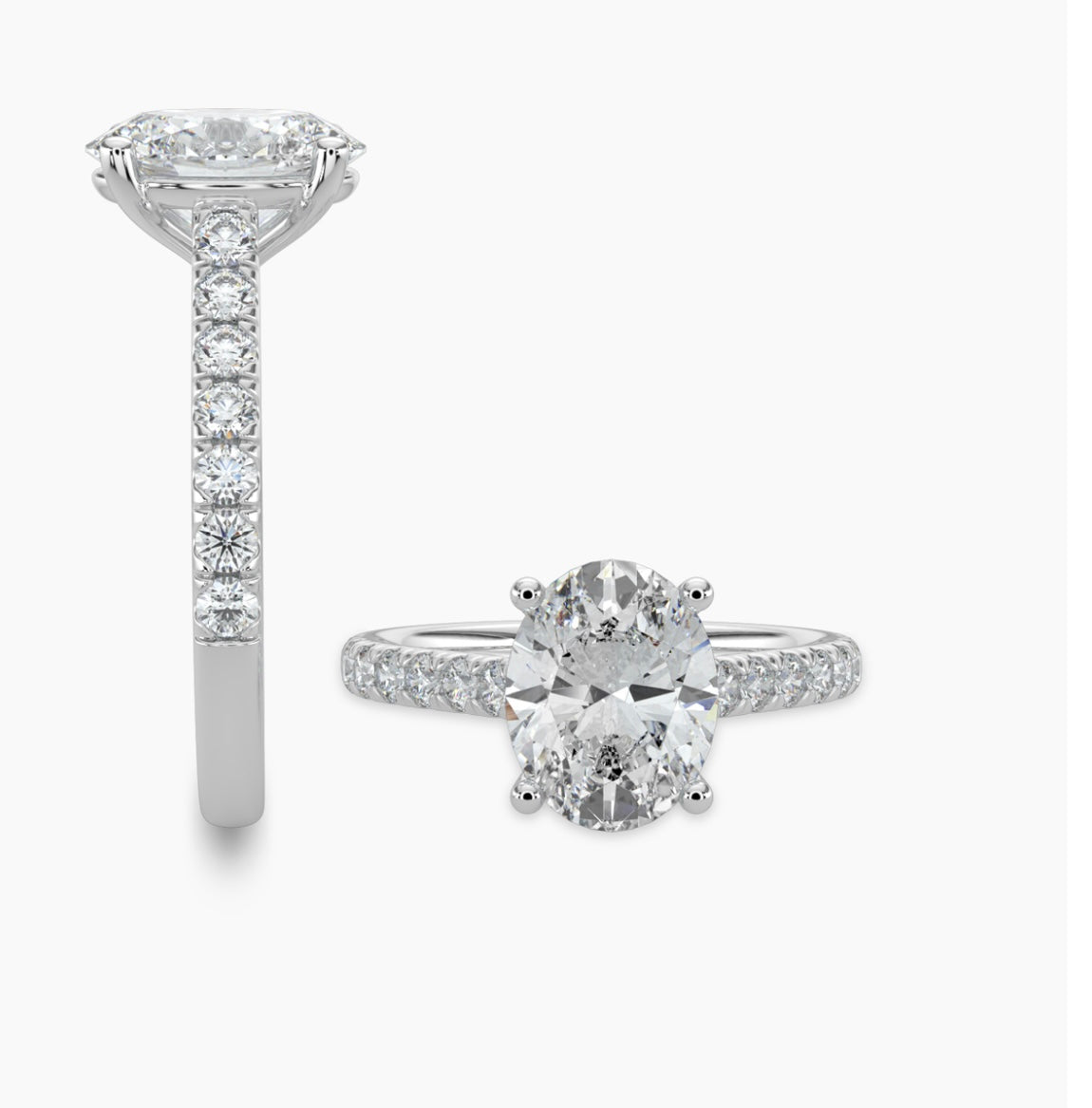14KW 2.50 Ctw Classic Lab Grown Diamond Engagement Ring (2.00 Ctw Oval Center) Igi-649422532-2.10 F; Vs1