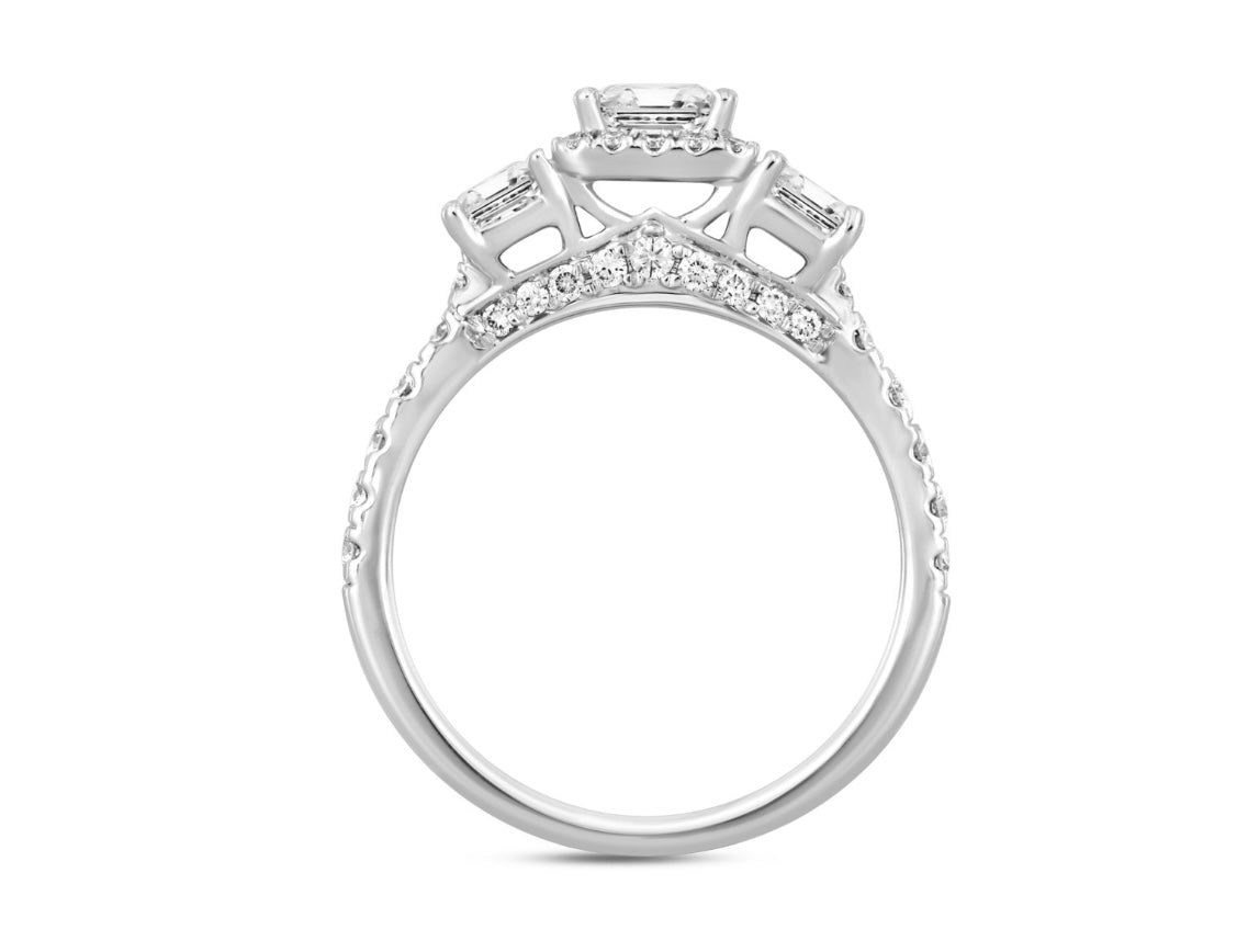 LADIES RING 2 1/2CT ROUND/EMERALD DIAMOND 14K WHITE GOLD (CENTER STONE EMERALD DIAMOND 1CT )
