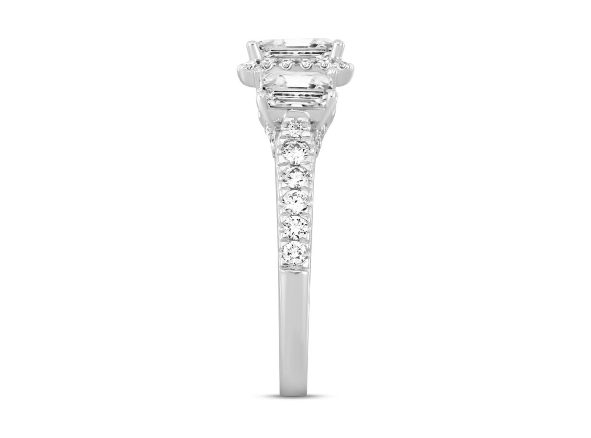 LADIES RING 2 1/2CT ROUND/EMERALD DIAMOND 14K WHITE GOLD (CENTER STONE EMERALD DIAMOND 1CT )