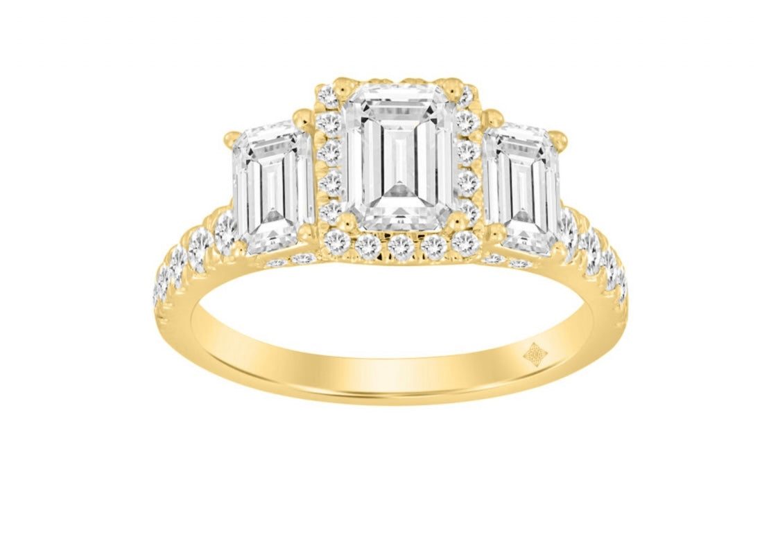 LADIES RING 2 1/2CT ROUND/EMERALD DIAMOND 14K WHITE GOLD (CENTER STONE EMERALD DIAMOND 1CT )