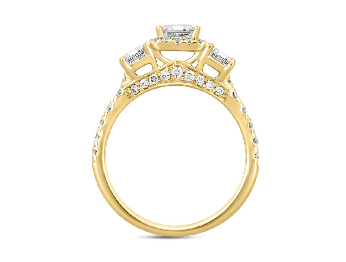 LADIES RING 2 1/2CT ROUND/EMERALD DIAMOND 14K WHITE GOLD (CENTER STONE EMERALD DIAMOND 1CT )