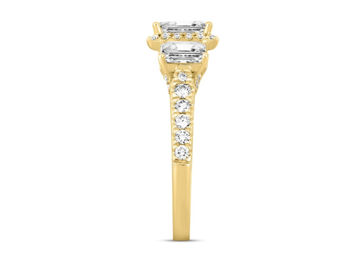 LADIES RING 2 1/2CT ROUND/EMERALD DIAMOND 14K WHITE GOLD (CENTER STONE EMERALD DIAMOND 1CT )