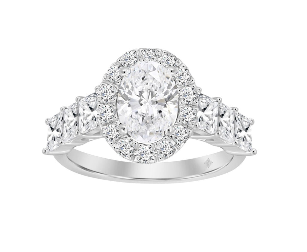 14K WHITE GOLD 3 1/10CT ROUND/PRINCESS DIAMOND LADIES RING (CENTER STONE OVAL DIAMOND 1 1/4CT)