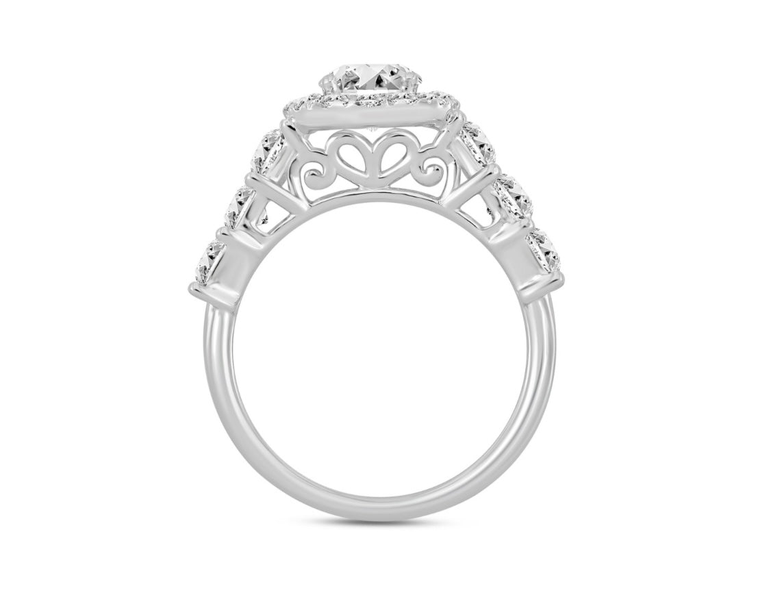 14K WHITE GOLD 3 1/10CT ROUND/PRINCESS DIAMOND LADIES RING (CENTER STONE OVAL DIAMOND 1 1/4CT)