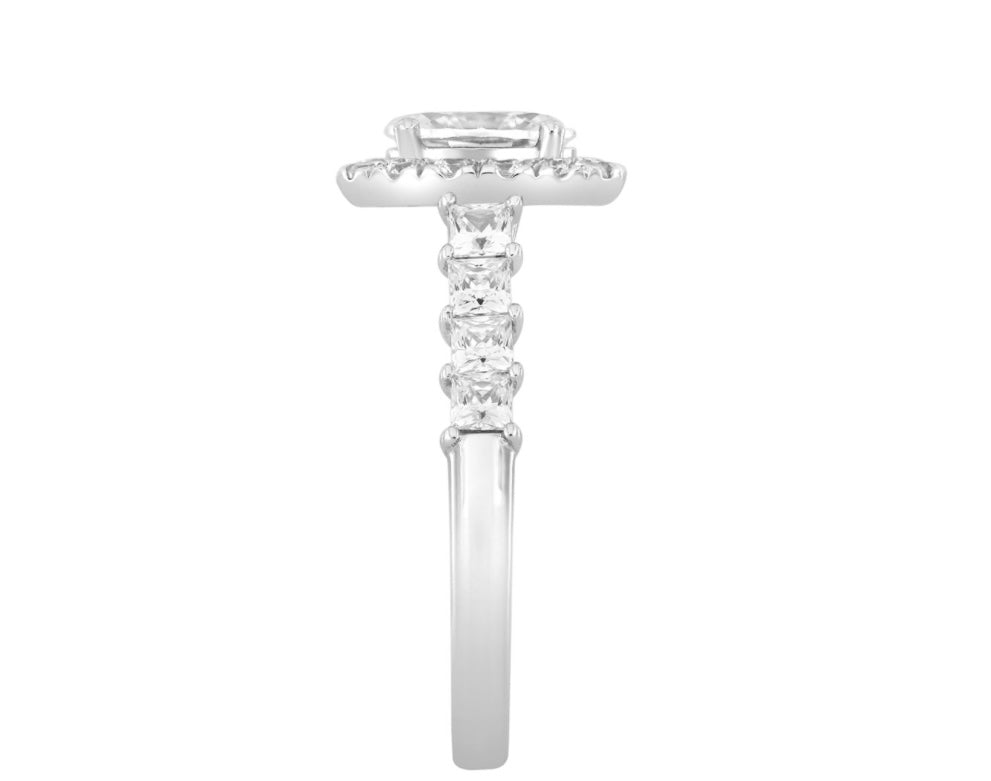 14K WHITE GOLD 3 1/10CT ROUND/PRINCESS DIAMOND LADIES RING (CENTER STONE OVAL DIAMOND 1 1/4CT)