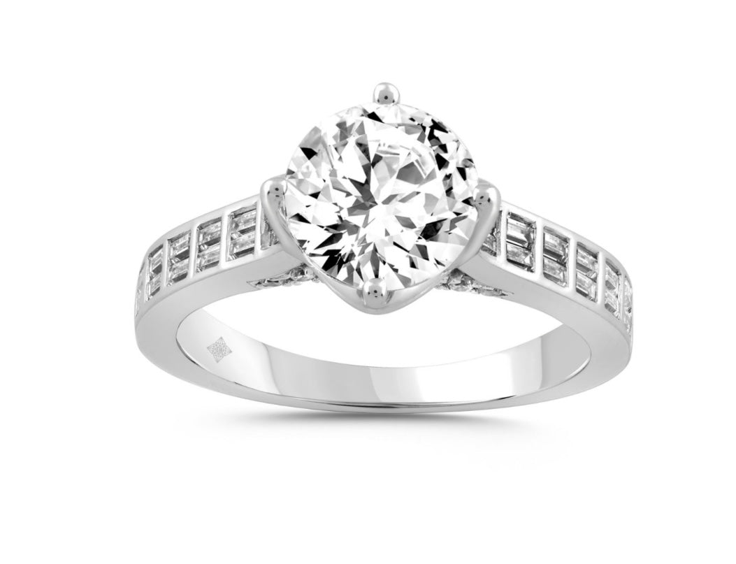 LADIES RING 2 1/2CT ROUND/BAGUETTE DIAMOND 14K YELLOW GOLD (CENTER STONE ROUND DIAMOND 2CT )