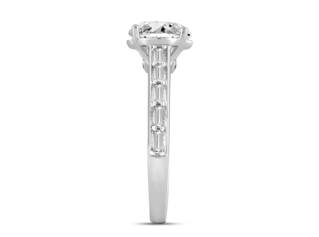 LADIES RING 2 1/4CT ROUND/BAGUETTE DIAMOND 14K WHITE GOLD (CENTER STONE ROUND DIAMOND 2CT )