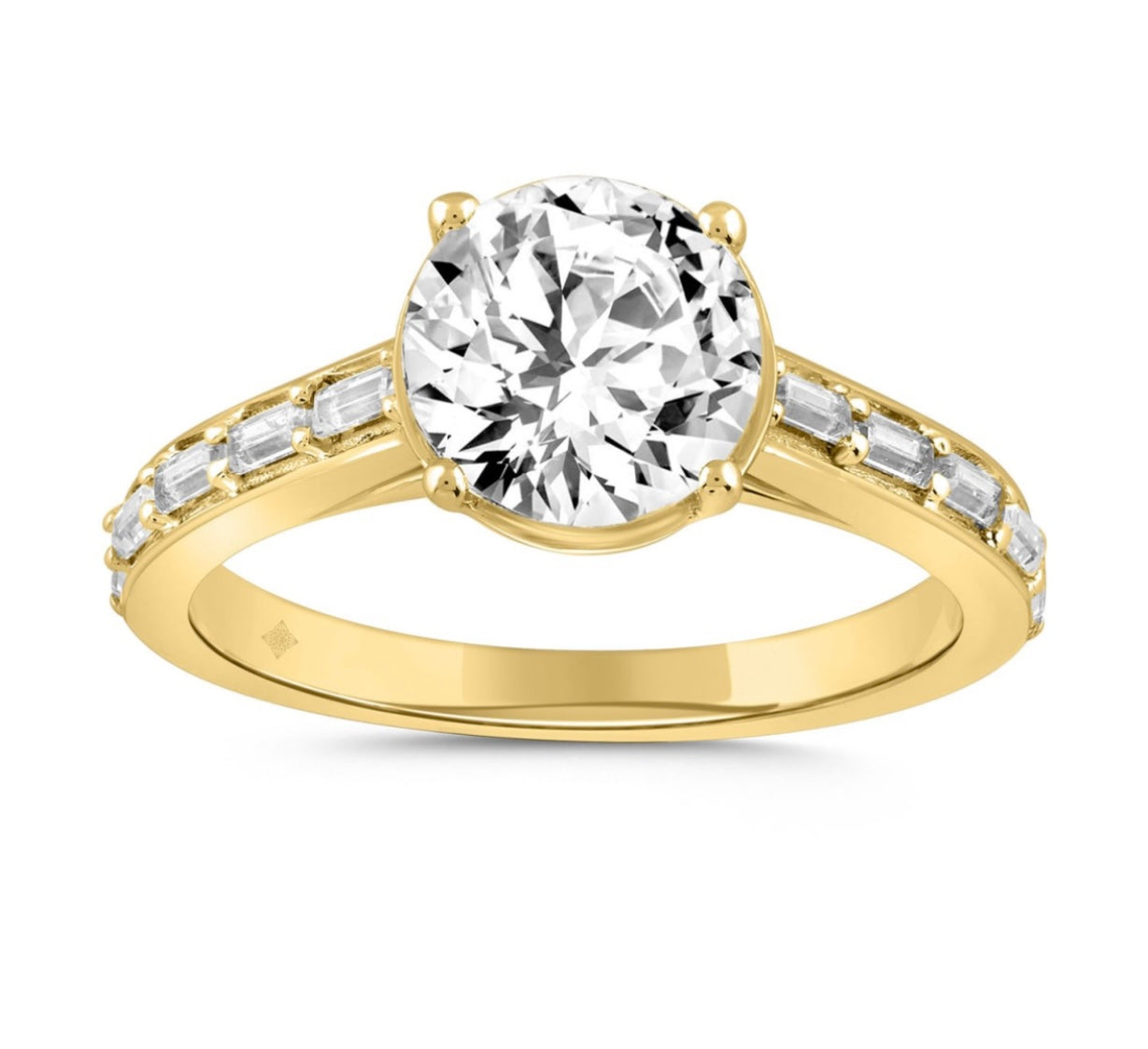 LADIES RING 2 1/4CT ROUND/BAGUETTE DIAMOND 14K WHITE GOLD (CENTER STONE ROUND DIAMOND 2CT )