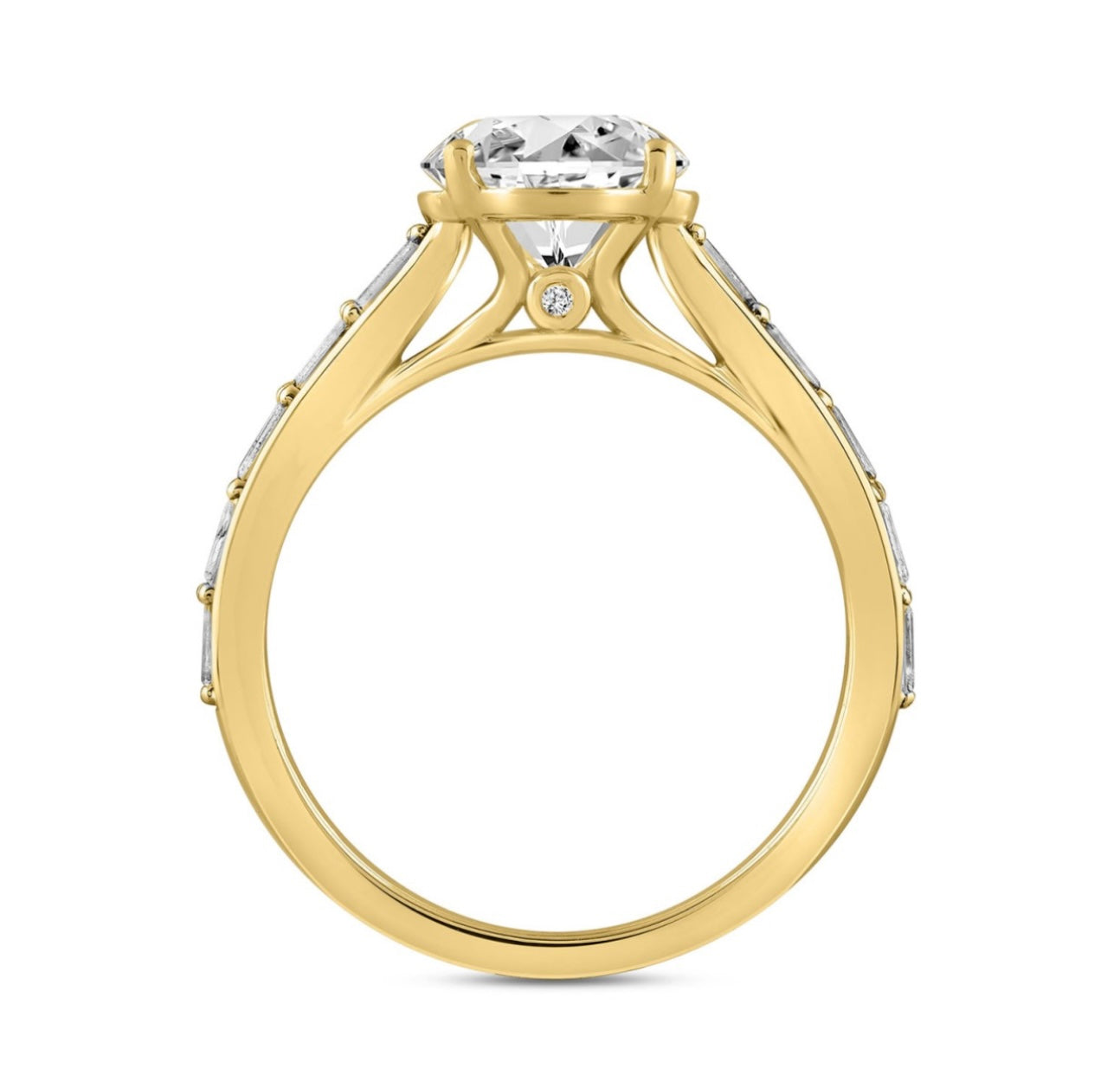 LADIES RING 2 1/4CT ROUND/BAGUETTE DIAMOND 14K WHITE GOLD (CENTER STONE ROUND DIAMOND 2CT )