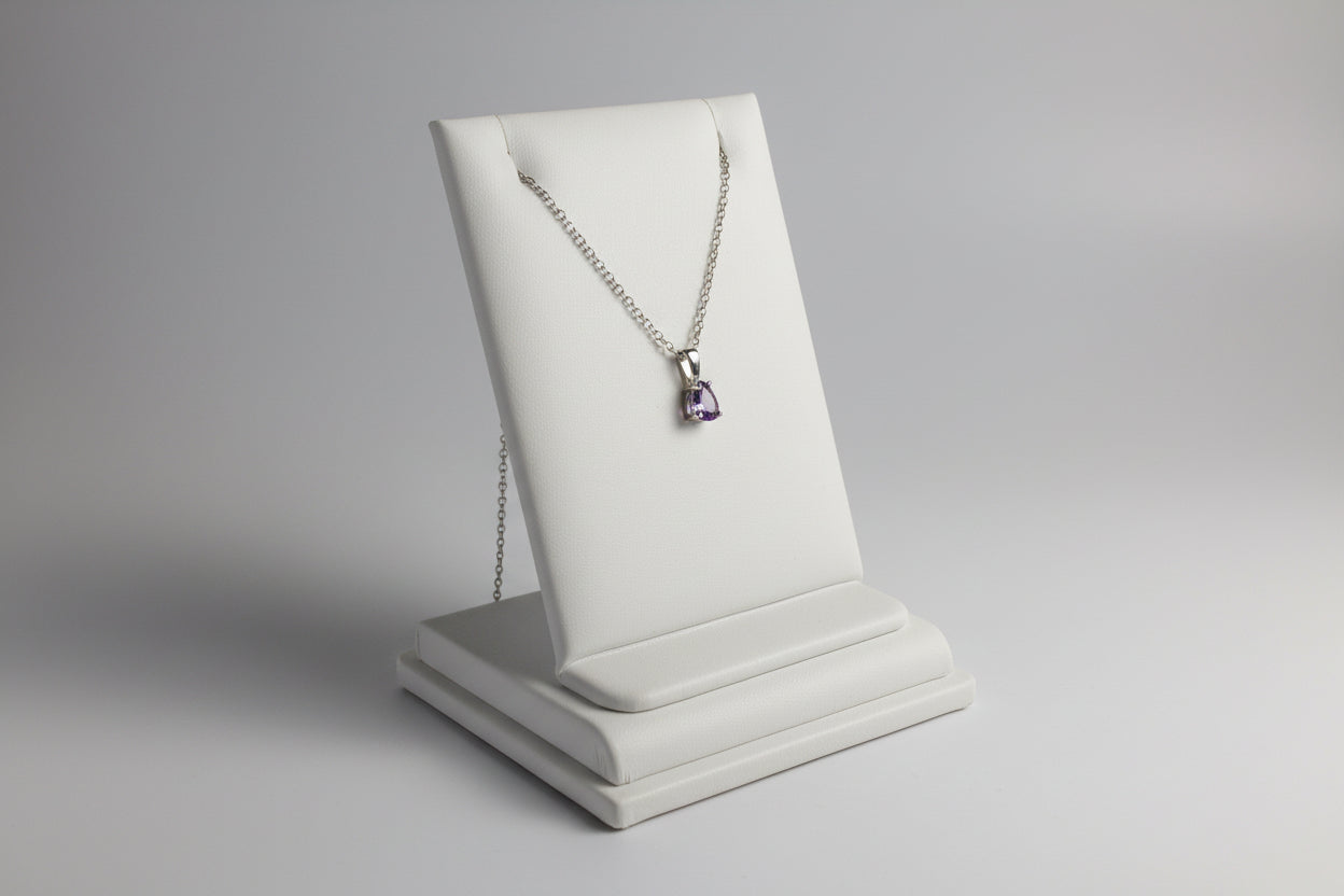 925 Silver Amethyst Princess Cut Necklace cz