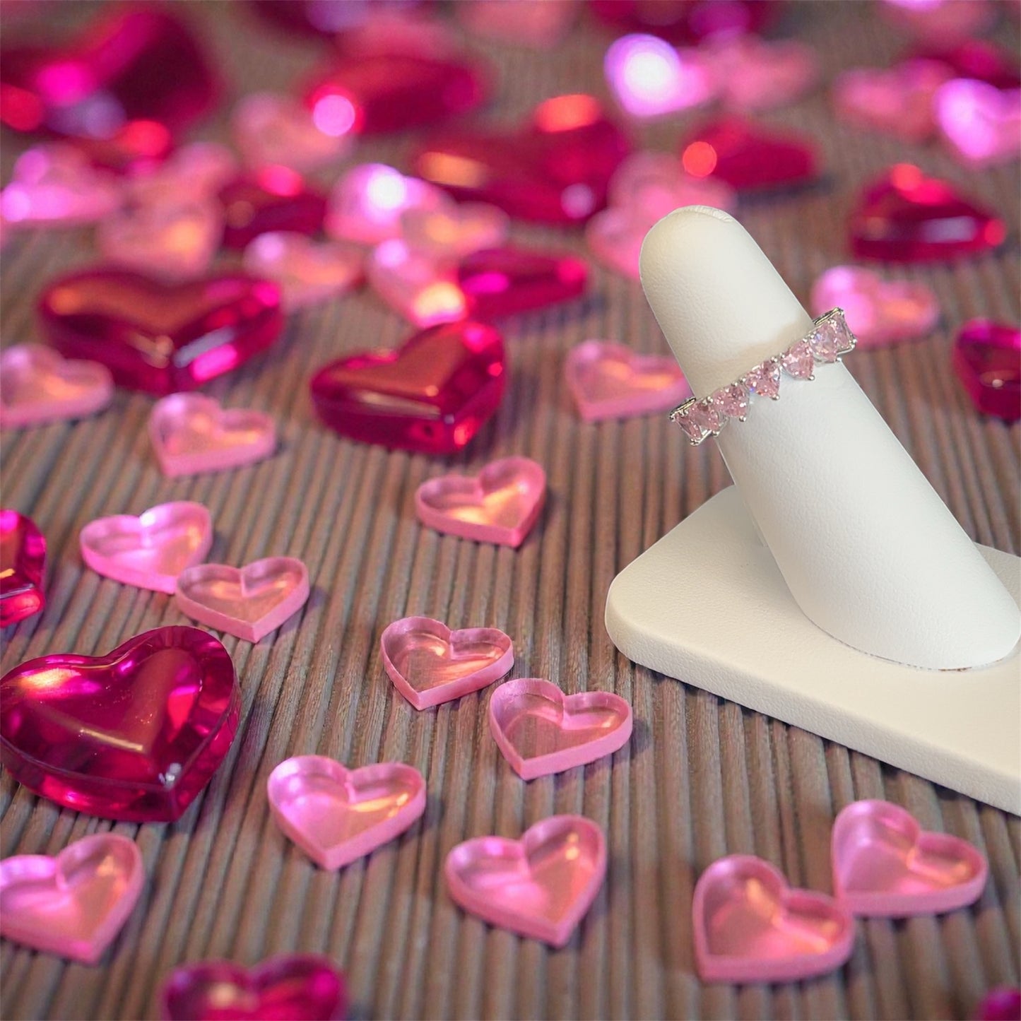 925 Silver Pink Heart Ring cz