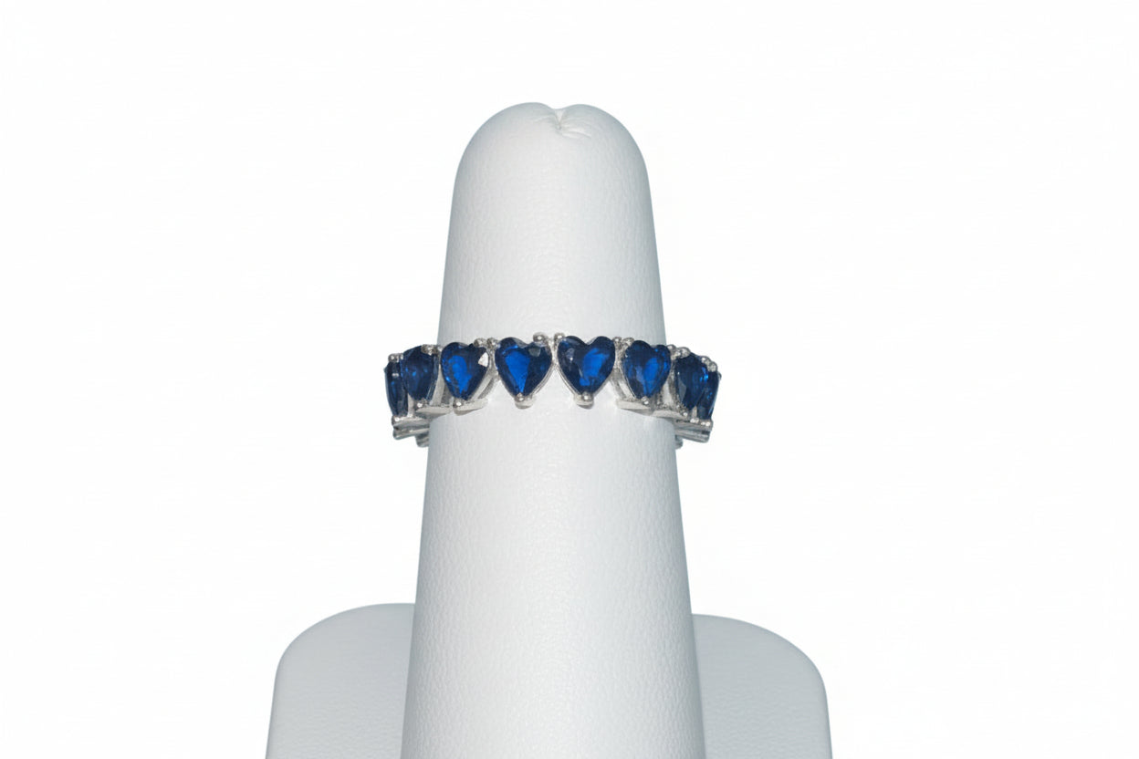 925 Silver Sapphire Heart Ring cz