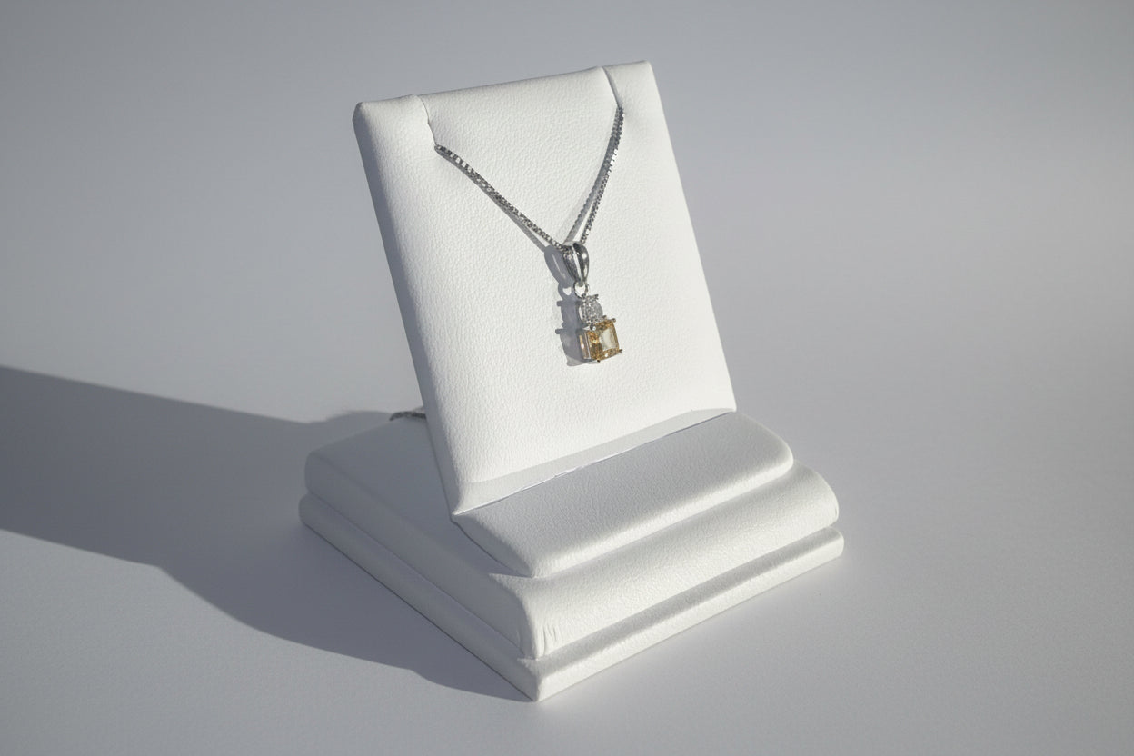 925 Silver Citrine Princess Cut Necklace cz
