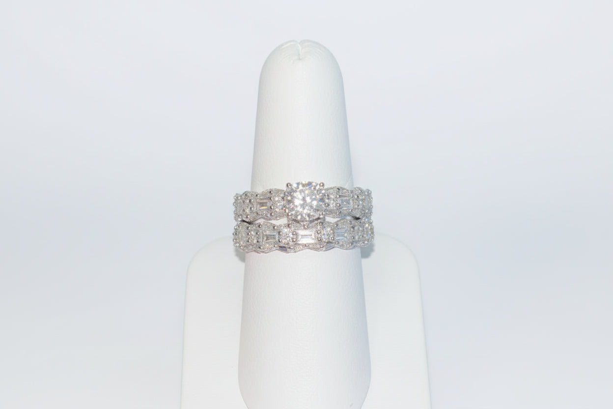 925 Silver Cushion Cut Ring Set cz