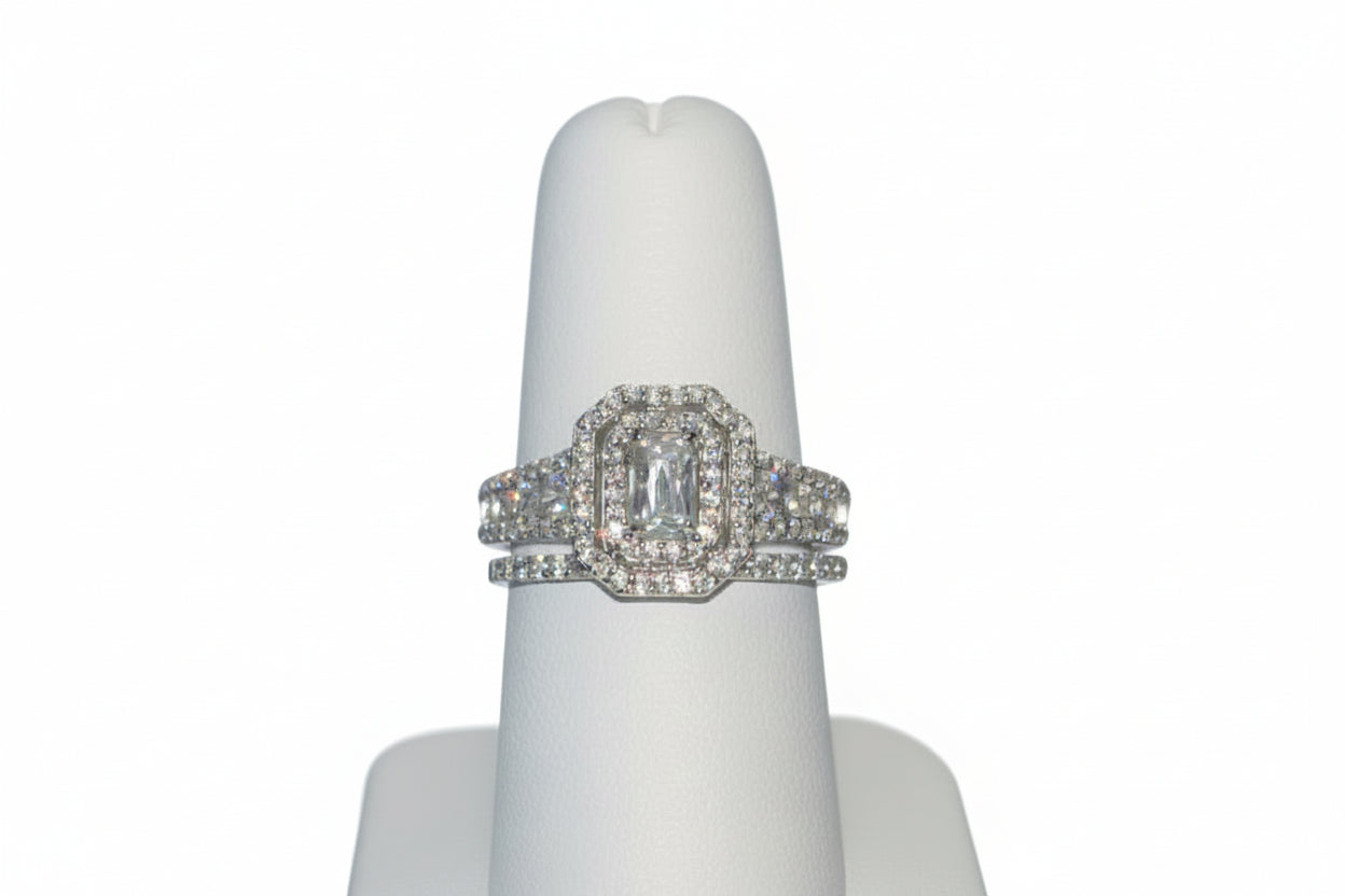 925 Silver Emerald Cut Ring Set cz