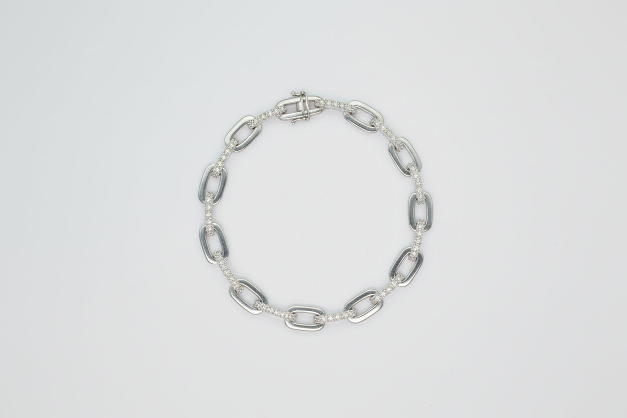 925 Silver Paper Clip Design Bracelet cz