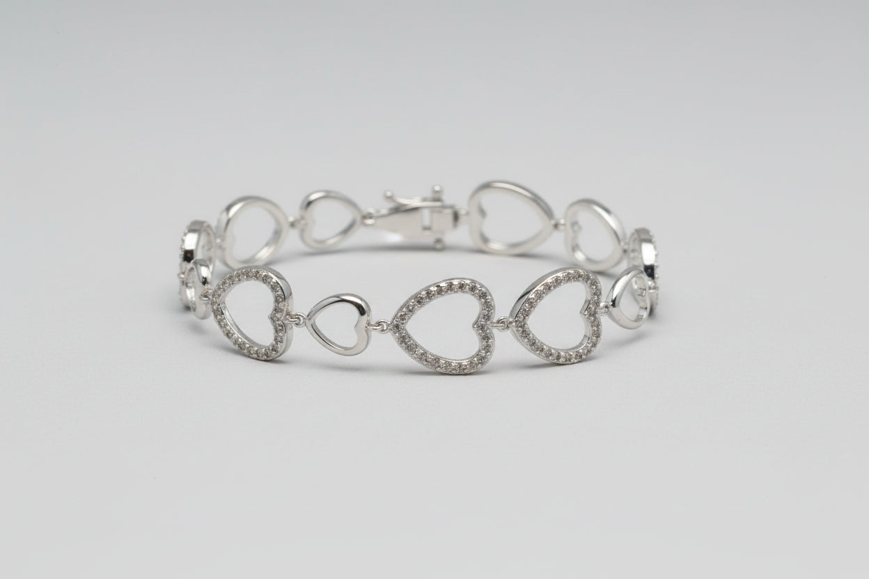925 Silver Heart Bracelet cz