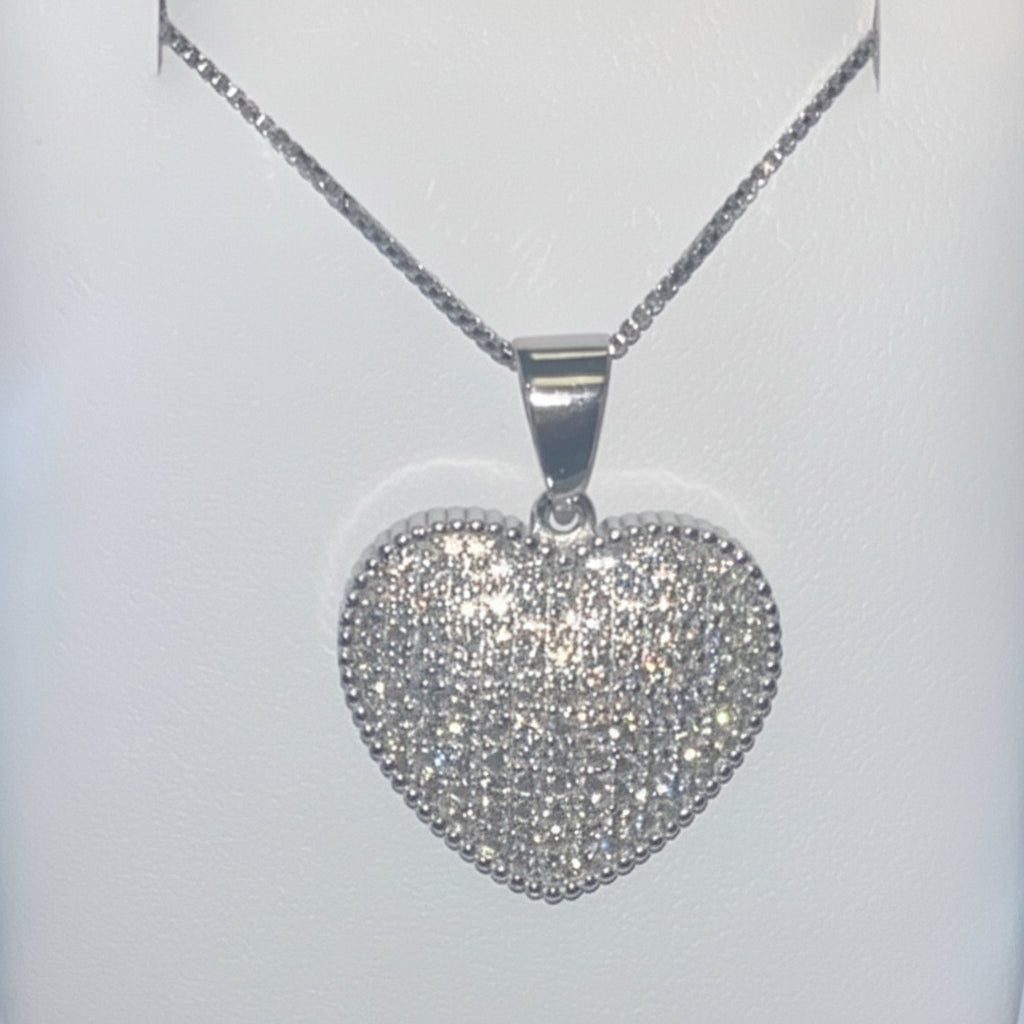925 Silver Heart Necklace cz